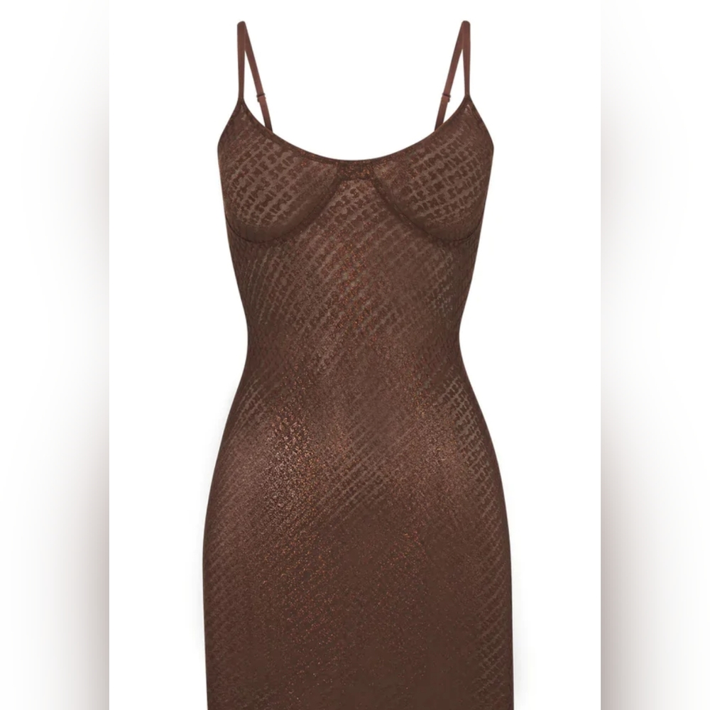 Logo mesh foil cami dress
